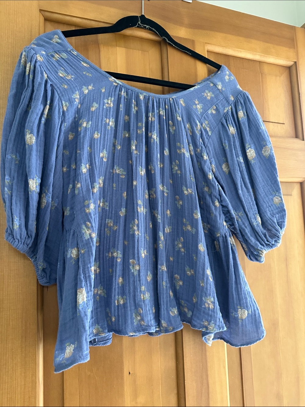 Blue Floral Off-Shoulder Peasant Top Free People